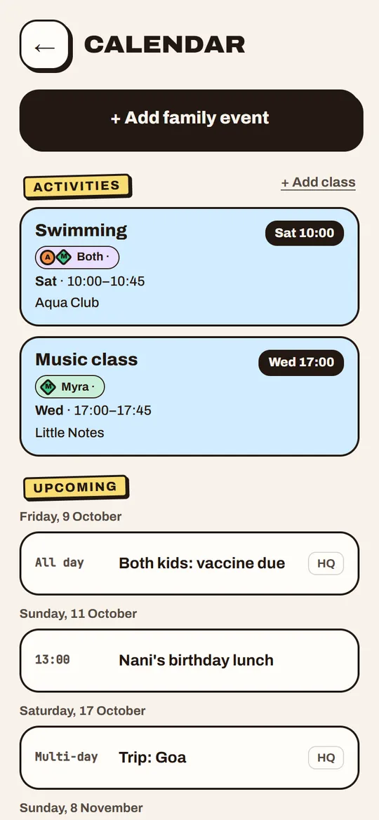 Calendar & packing in Super Kids HQ